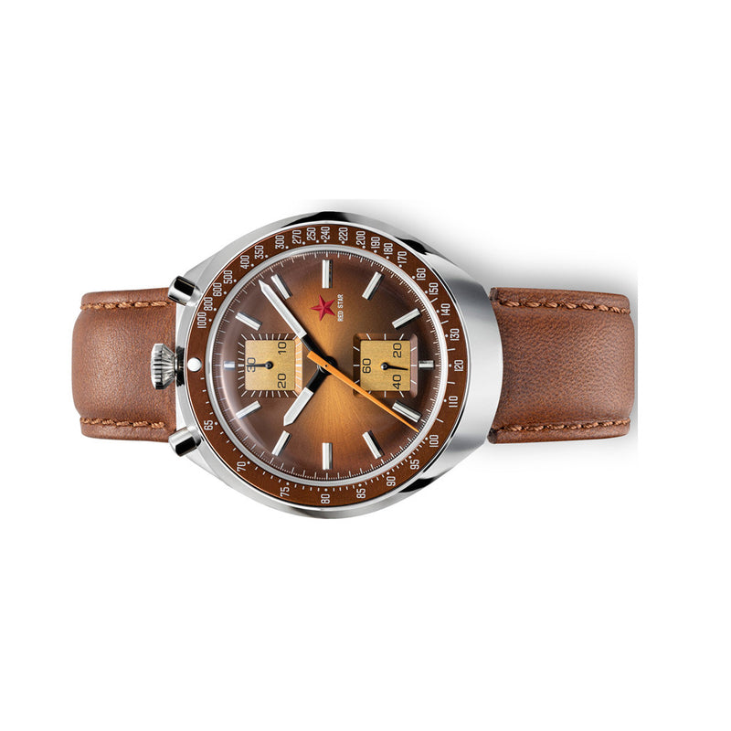 Red Star Bullhead Mechanical Chronograph with Brown Dial #8597G-2 side