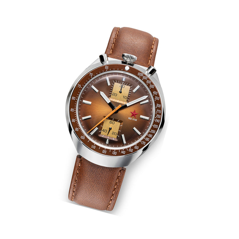 Red Star Bullhead Mechanical Chronograph with Brown Dial #8597G-2 tilt