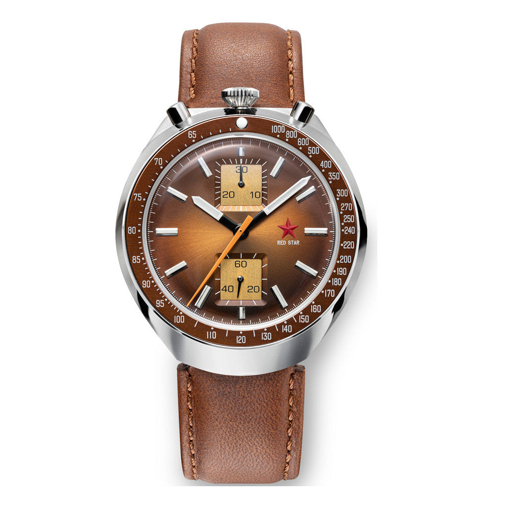 Red Star Bullhead Mechanical Chronograph with Brown Dial #8597G-2