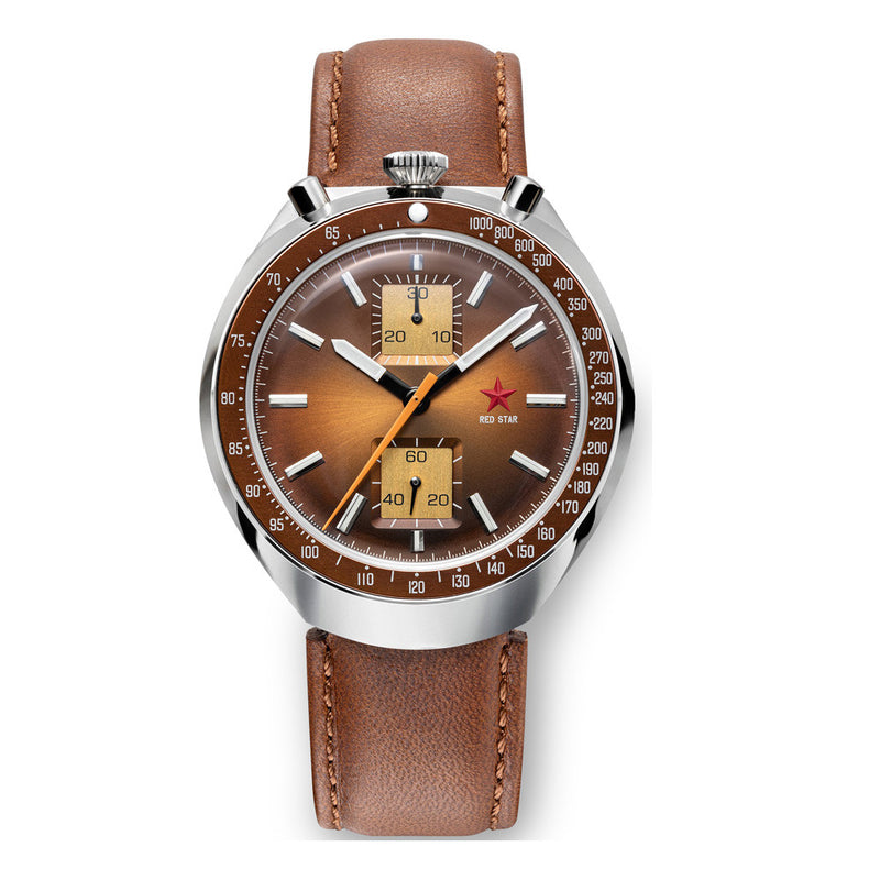 Red Star Bullhead Mechanical Chronograph with Brown Dial #8597G-2 zoom