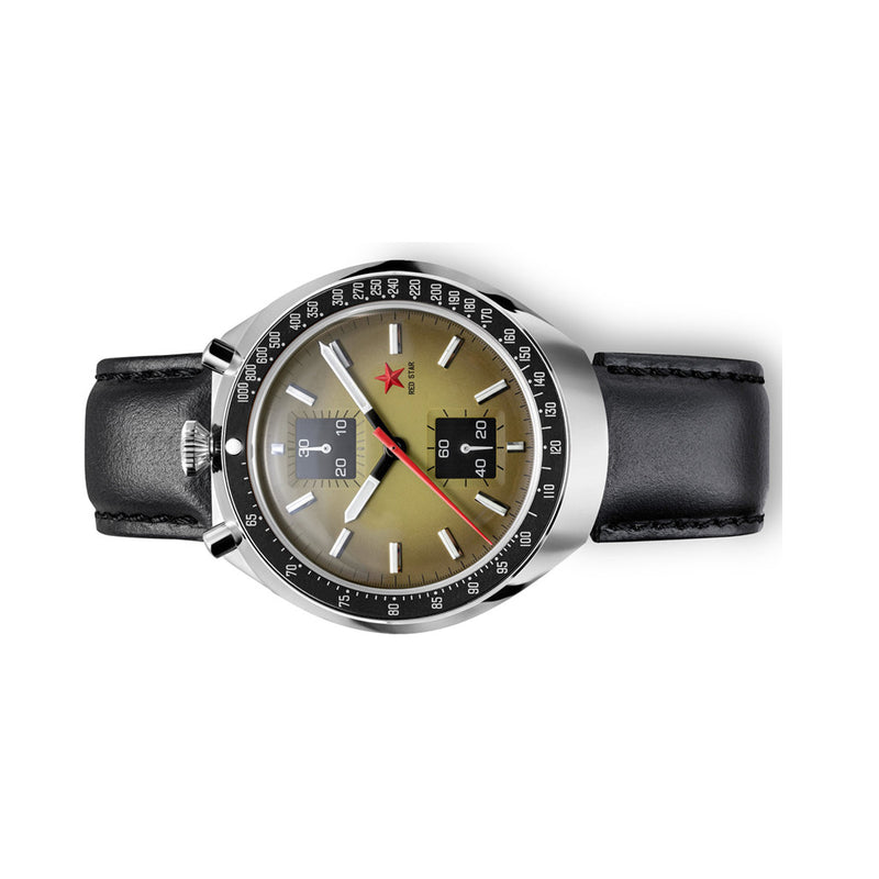 Red Star Bullhead Mechanical Chronograph with Cream Dial #8597G-3 side