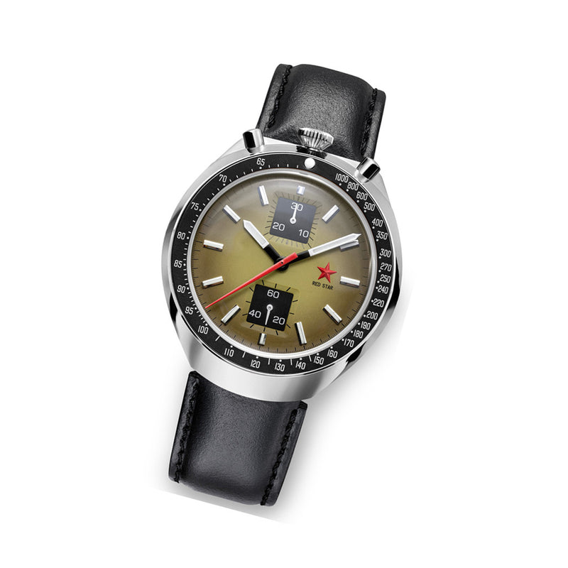 Red Star Bullhead Mechanical Chronograph with Cream Dial #8597G-3 tilt