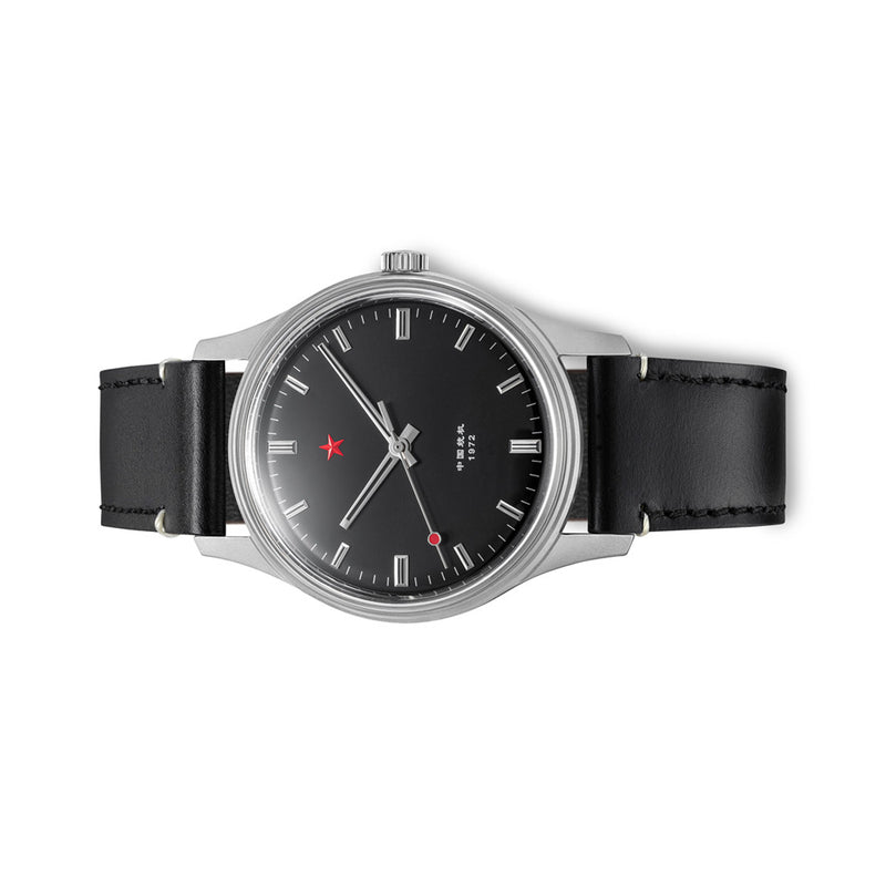 Red Star 3-Hand Dress Watch with Black Dial and Mechanical Movement #8598-B Side