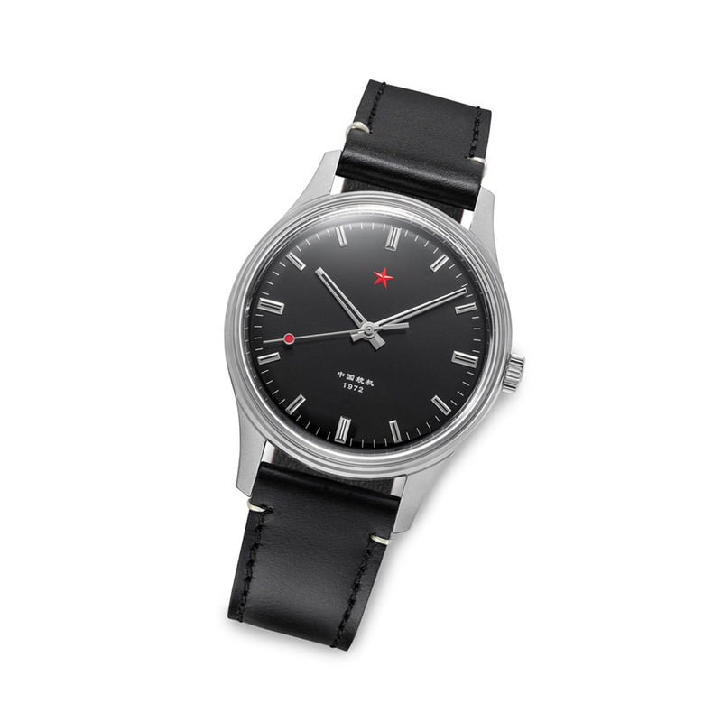 Red Star 3-Hand Dress Watch with Black Dial and Mechanical Movement #8598-B Tilt