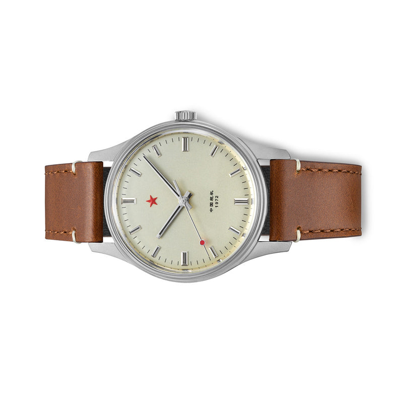 Red Star 3-Hand Dress Watch with Cream Dial and Mechanical Movement #8598-C Side
