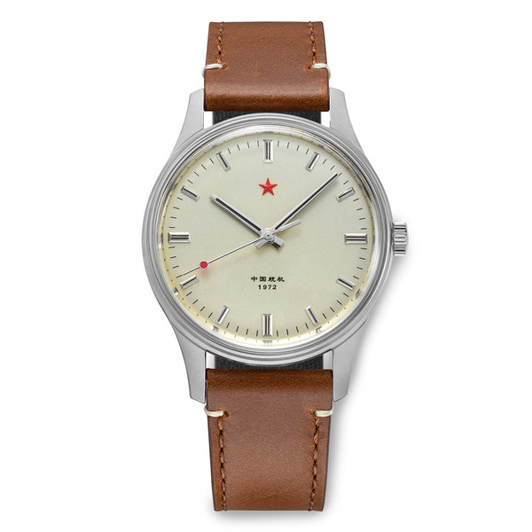 Red Star 3-Hand Dress Watch with Cream Dial and Mechanical Movement #8598-C Zoom