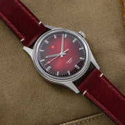Red Star 3-Hand Dress Watch with Burgundy Dial and Mechanical Movement #8598-R Lifestyle