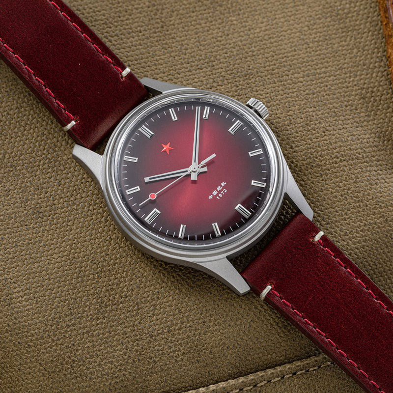 Red Star 3-Hand Dress Watch with Burgundy Dial and Mechanical Movement #8598-R Lifestyle