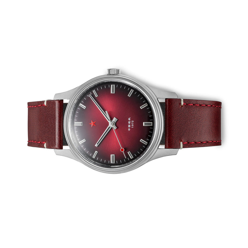 Red Star 3-Hand Dress Watch with Burgundy Dial and Mechanical Movement #8598-R Side
