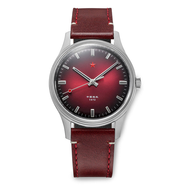 Red Star 3-Hand Dress Watch with Burgundy Dial and Mechanical Movement #8598-R Zoom