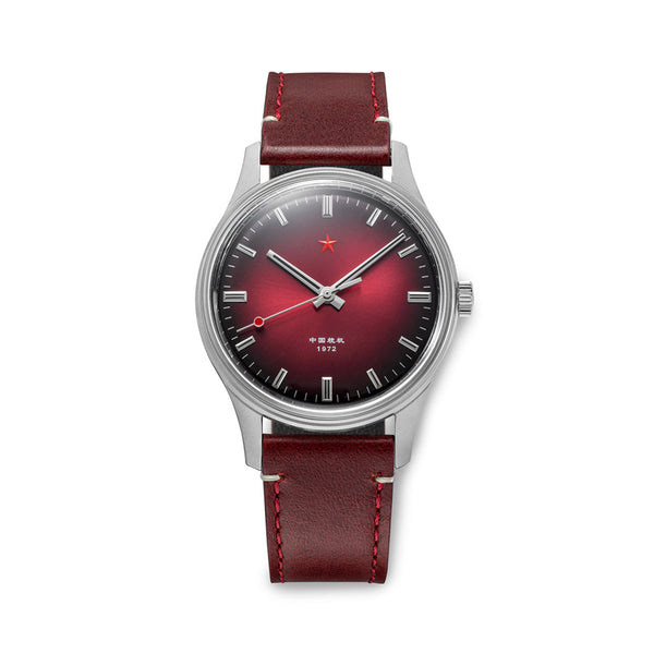 Red Star 3-Hand Dress Watch with Burgundy Dial and Mechanical Movement #8598-R
