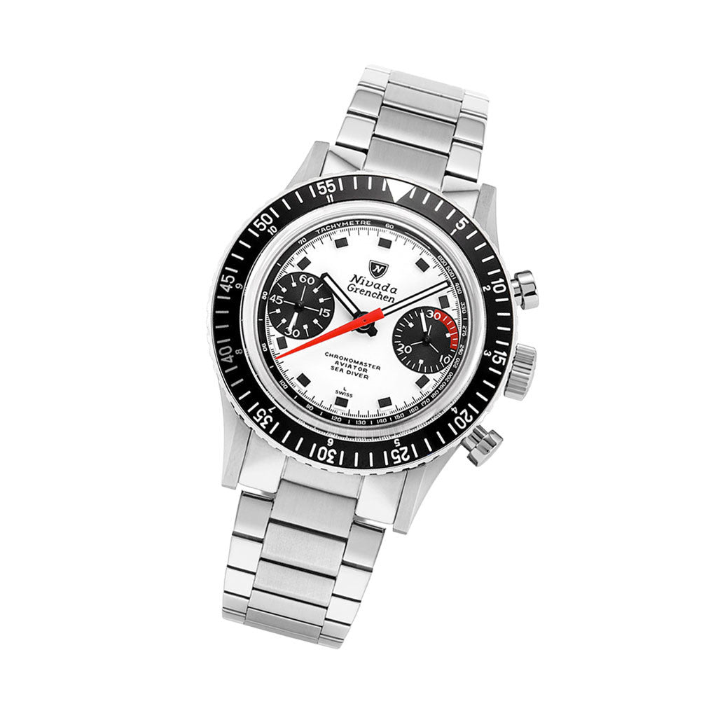 ラッコ Nivada Grenchen 38mm Chronomaster Panda Dial Watch #86054M20LC
