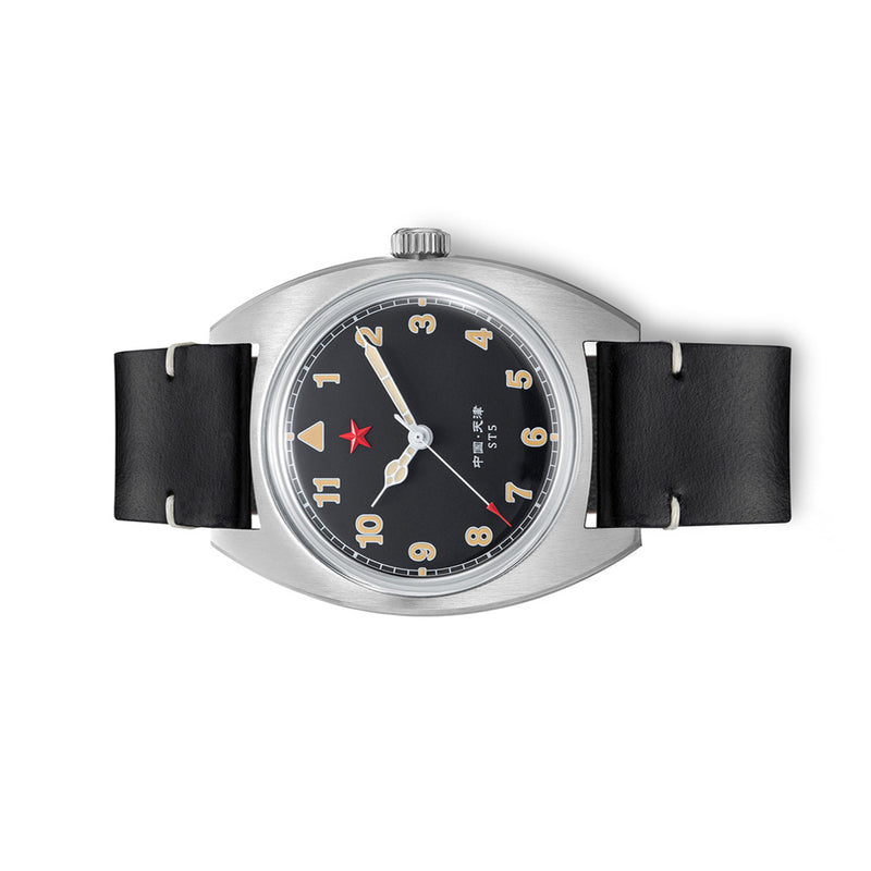 Red Star Historic Watch with ST5 Mechanical Movement and Black Strap #8608-BL Side