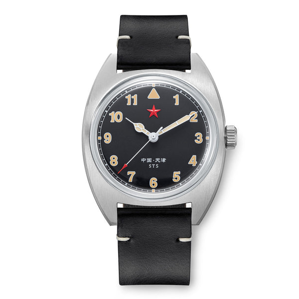 Red Star Historic Watch with ST5 Mechanical Movement and Black Strap #8608-BL Zoom