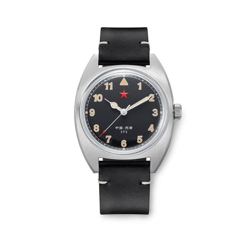 Red Star Historic Watch with ST5 Mechanical Movement and Black Strap #8608-BL