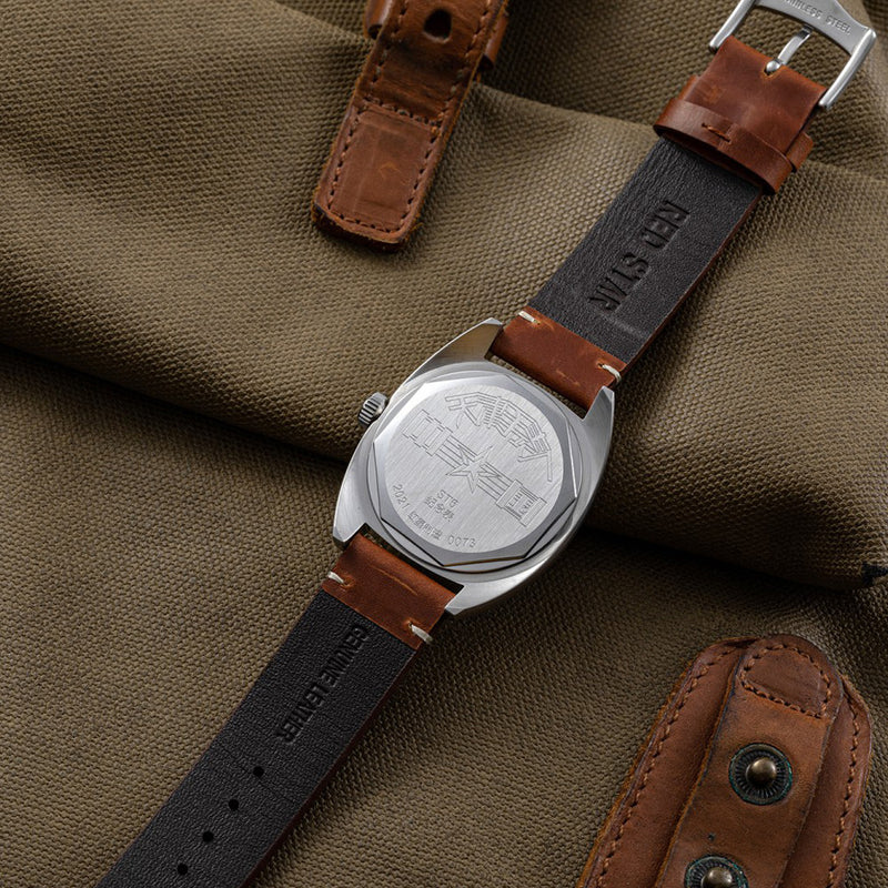 Red Star Historic Watch with ST5 Mechanical Movement and Brown Strap #8608-BR Lifestyle