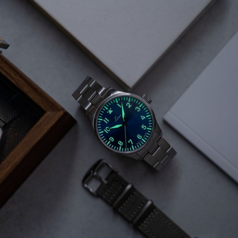 Laco 42mm Augsburg Blaue Stunde Automatic Pilot Watch on Bracelet #862100.2MB