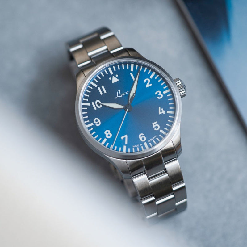 Laco 39mm Augsburg Blaue Stunde Automatic Pilot Watch on Bracelet #862102.2MB