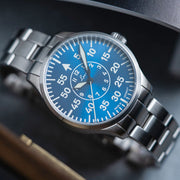 Laco 39mm Aachen Blaue Stunde Automatic Pilot Watch on Bracelet #862103.2MB