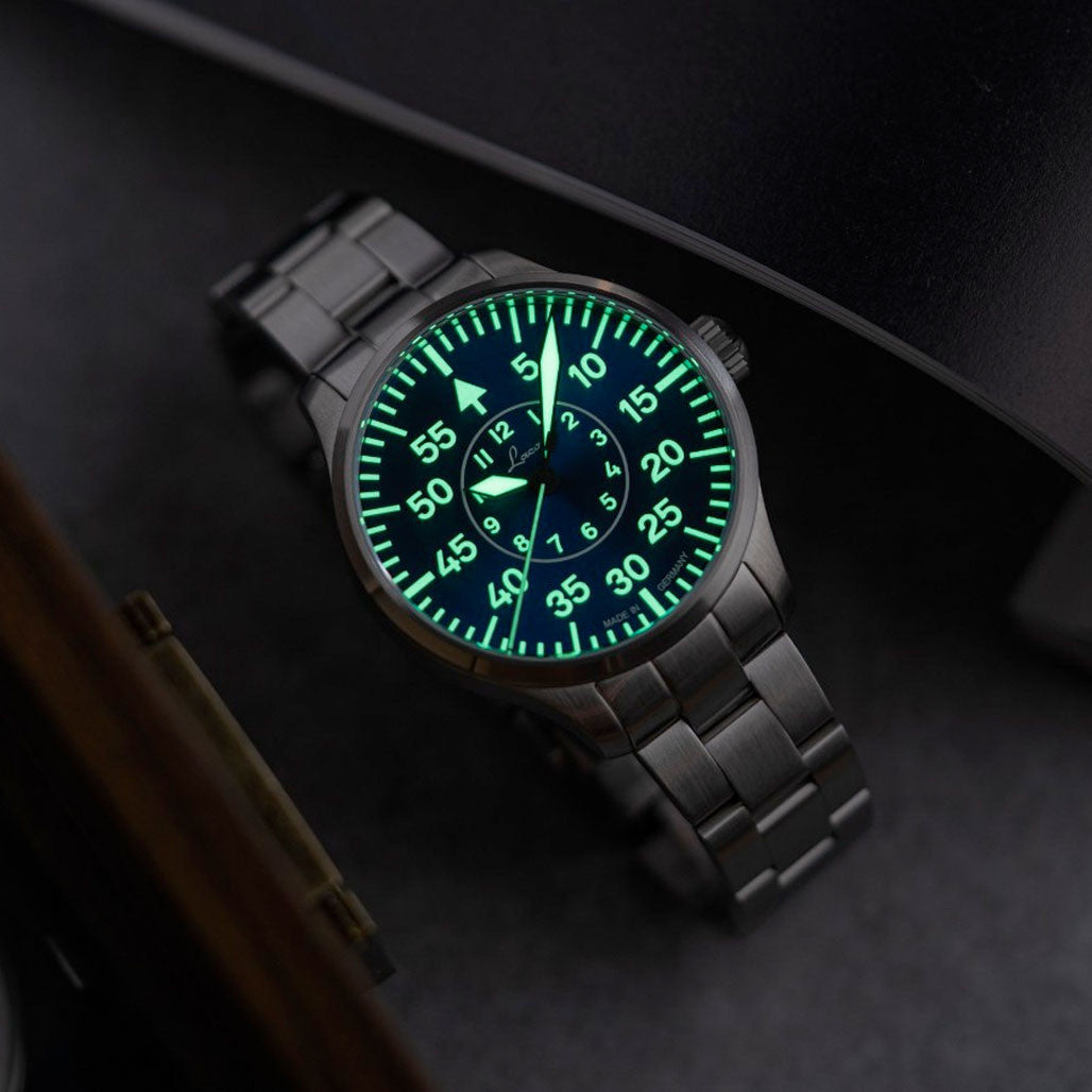 AFTERHOURS OVERCOAT 合馬公式アカウント1専用 Laco 39mm Aachen Blaue Stunde Automatic Pilot Watch on Bracelet
