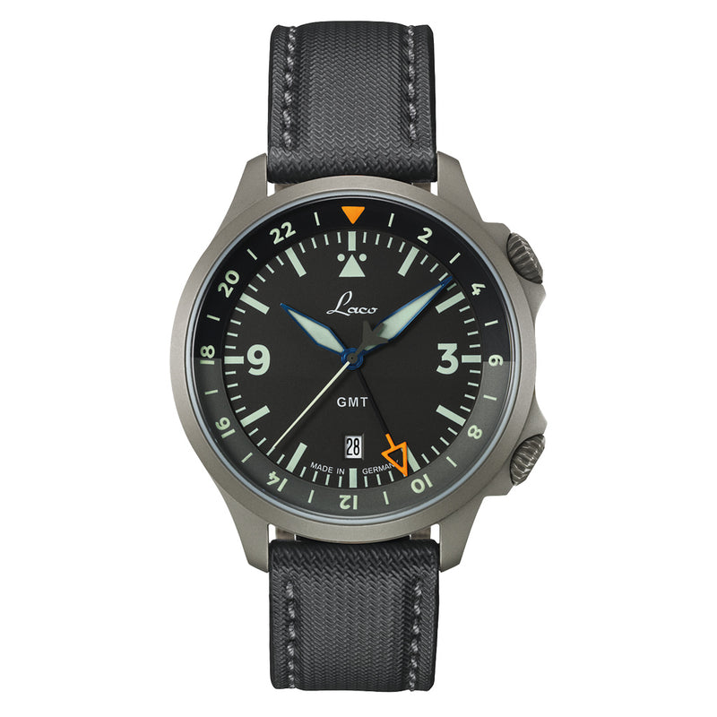 Laco Frankfurt Swiss Automatic GMT Dual-Time Pilot Watch with Double-Dome AR Sapphire Crystal #862120