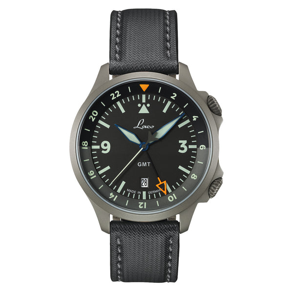Laco Frankfurt Swiss Automatic GMT Dual-Time Pilot Watch with Double-Dome AR Sapphire Crystal #862120