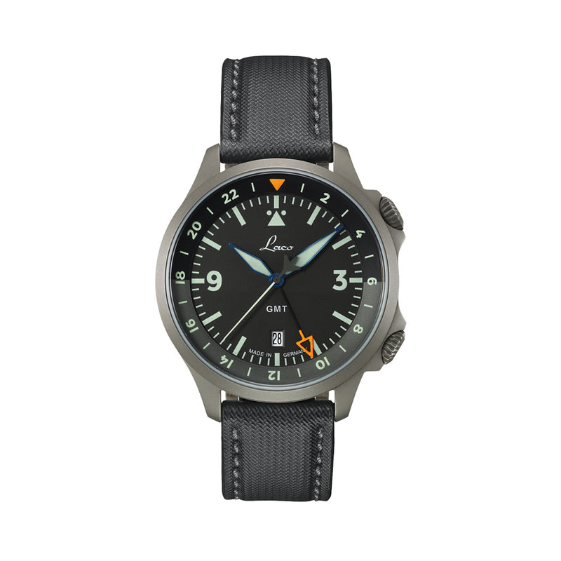Laco Frankfurt Swiss Automatic GMT Dual-Time Pilot Watch with Double-Dome AR Sapphire Crystal #862120