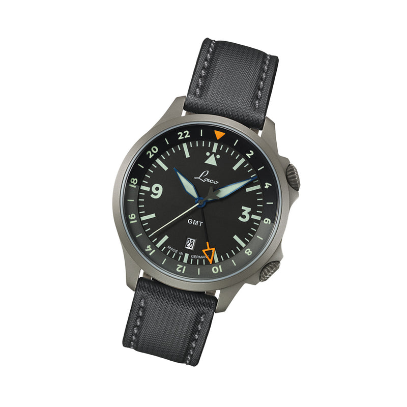 Laco Frankfurt Swiss Automatic GMT Dual-Time Pilot Watch with Double-Dome AR Sapphire Crystal #862120