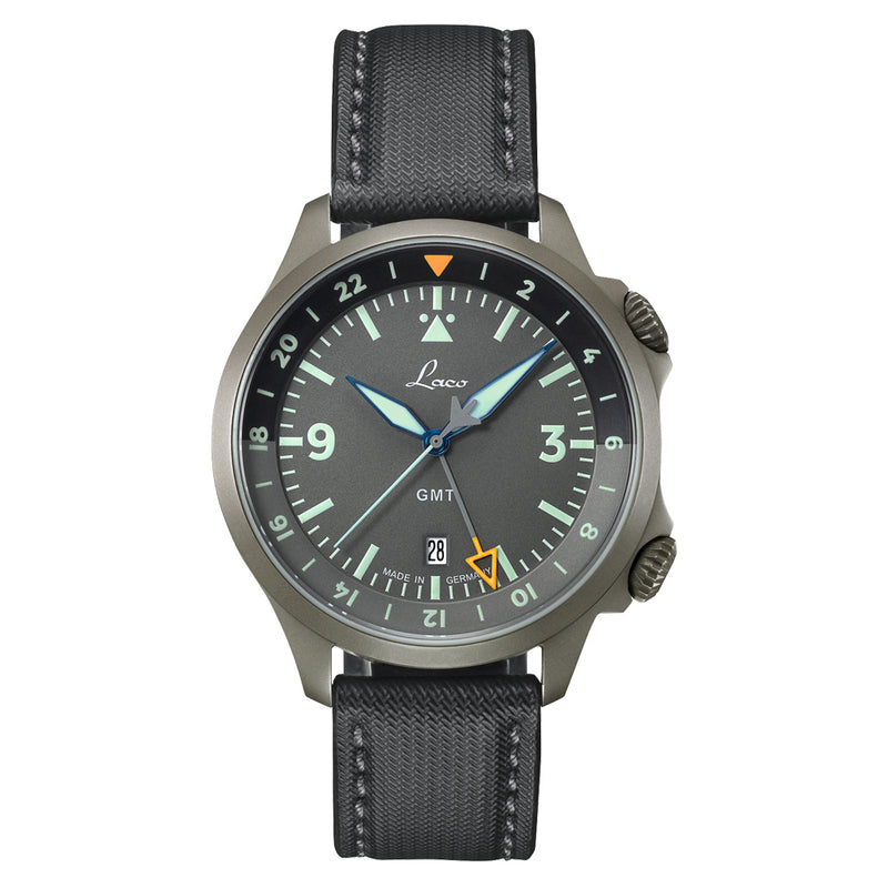 Laco Frankfurt Swiss Automatic GMT Dual-Time Pilot Watch with Double-Dome AR Sapphire Crystal #862121