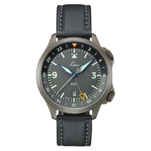 Laco Frankfurt Swiss Automatic GMT Dual-Time Pilot Watch with Double-Dome AR Sapphire Crystal #862121