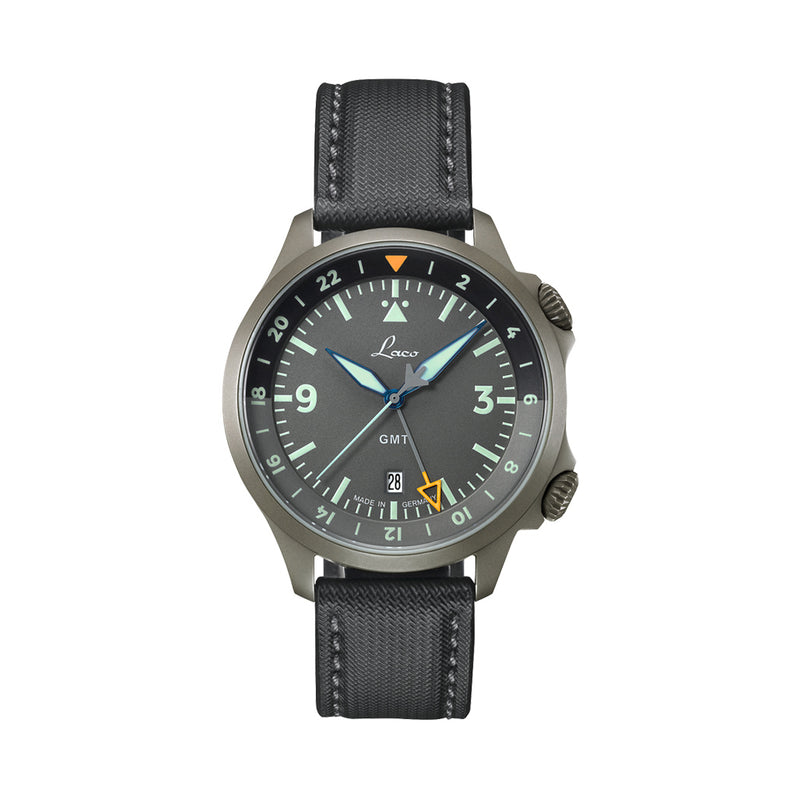 Laco Frankfurt Swiss Automatic GMT Dual-Time Pilot Watch with Double-Dome AR Sapphire Crystal #862121