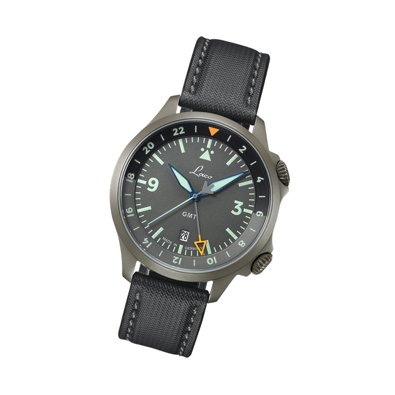Laco Frankfurt Swiss Automatic GMT Dual-Time Pilot Watch with Double-Dome AR Sapphire Crystal #862121