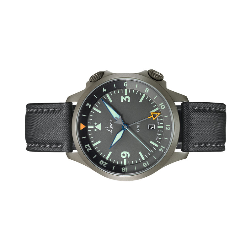 Laco Frankfurt Swiss Automatic GMT Dual-Time Pilot Watch with Double-Dome AR Sapphire Crystal #862121