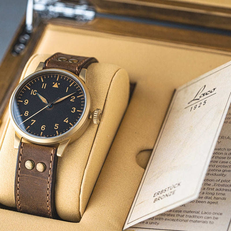 Laco Munster Bronze Type A Dial Swiss Automatic Pilot Watch with Sapphire Crystal #862149 box