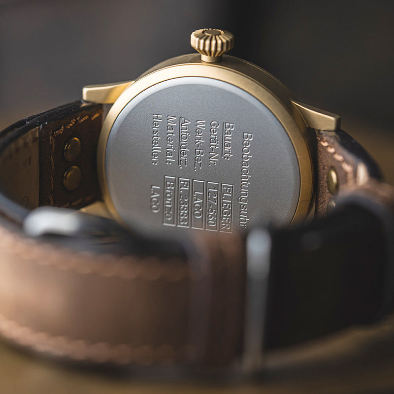 Laco Memmingen Bronze Type A Dial Swiss Mechanical Pilot Watch with Sapphire Crystal #862151 back