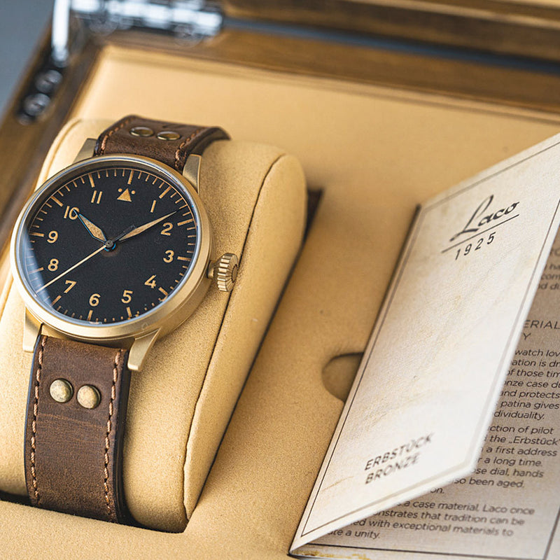 Laco Memmingen Bronze Type A Dial Swiss Mechanical Pilot Watch with Sapphire Crystal #862151 box