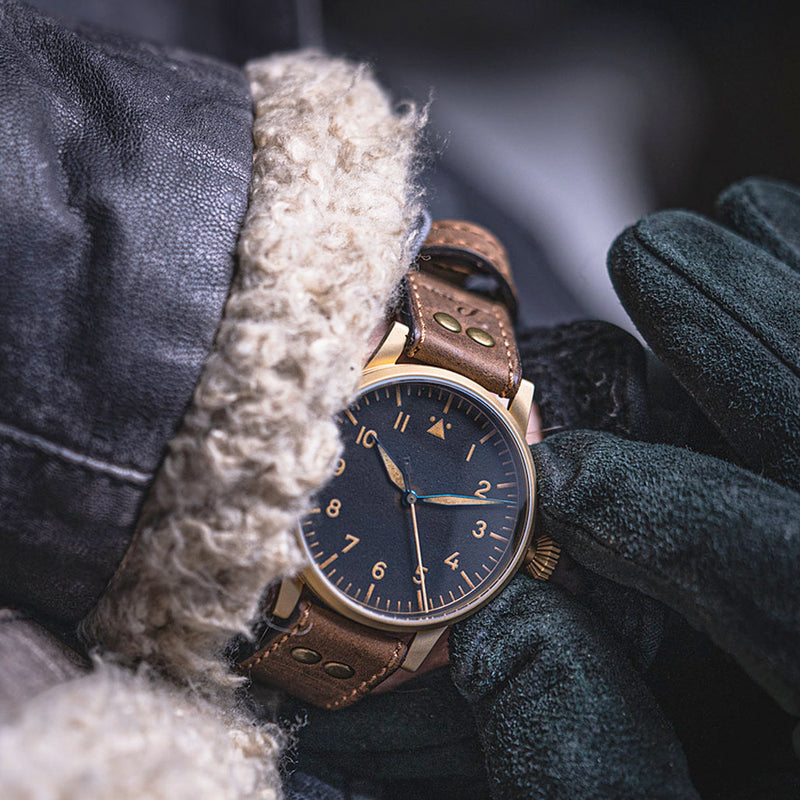 Laco Memmingen Bronze Type A Dial Swiss Mechanical Pilot Watch with Sapphire Crystal #862151 lifestyle