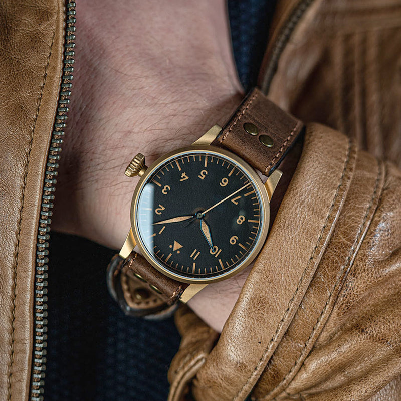 Laco Memmingen Bronze Type A Dial Swiss Mechanical Pilot Watch with Sapphire Crystal #862151 wrist