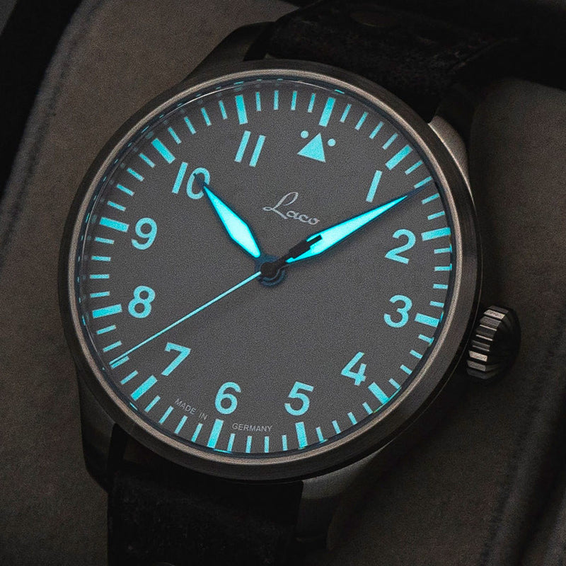 Laco Augsburg Gray 42 Type A Dial Automatic Pilot Watch with Sapphire Crystal #862158 lume