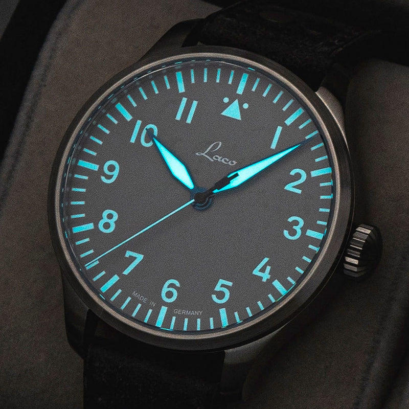 Laco Augsburg Gray 39 Type A Dial Automatic Pilot Watch with Sapphire Crystal #862161 lume