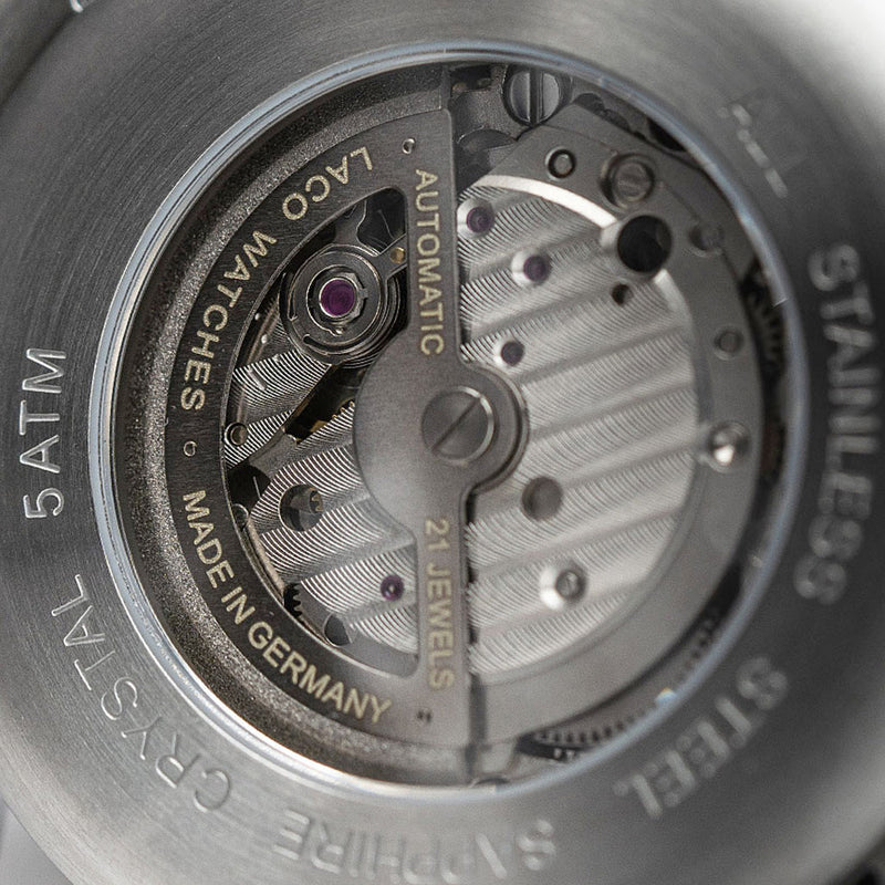 Laco Augsburg Gray 39 Type A Dial Automatic Pilot Watch with Sapphire Crystal #862161.MB back