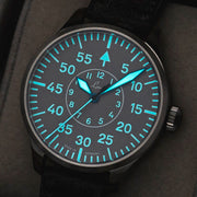 Laco Aachen Gray 39 Type B Dial Automatic Pilot Watch with Sapphire Crystal #862162 lume