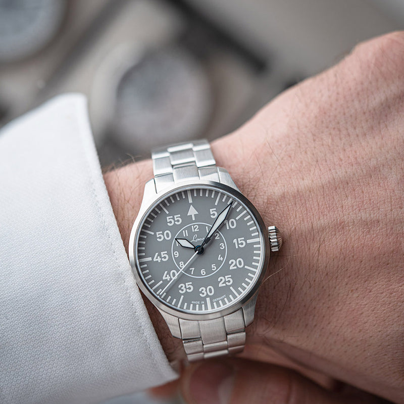 Laco Aachen Gray 39 Type B Dial Automatic Pilot Watch with Sapphire Crystal #862162.MB wrist