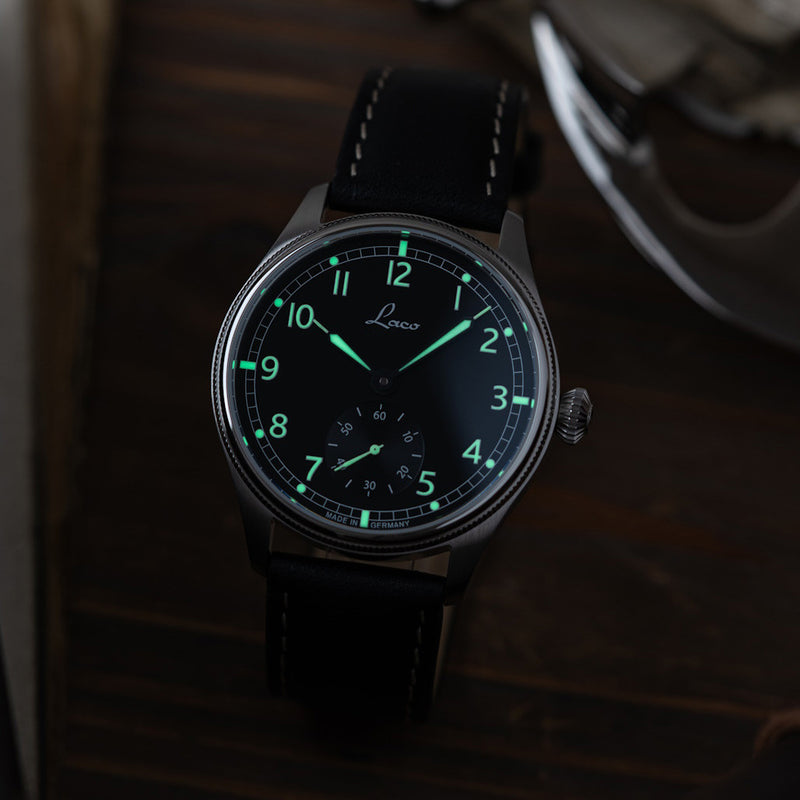 Laco Bremerhaven 39mm Manual Winding Navy Watch with AR Sapphire Crystal #862169