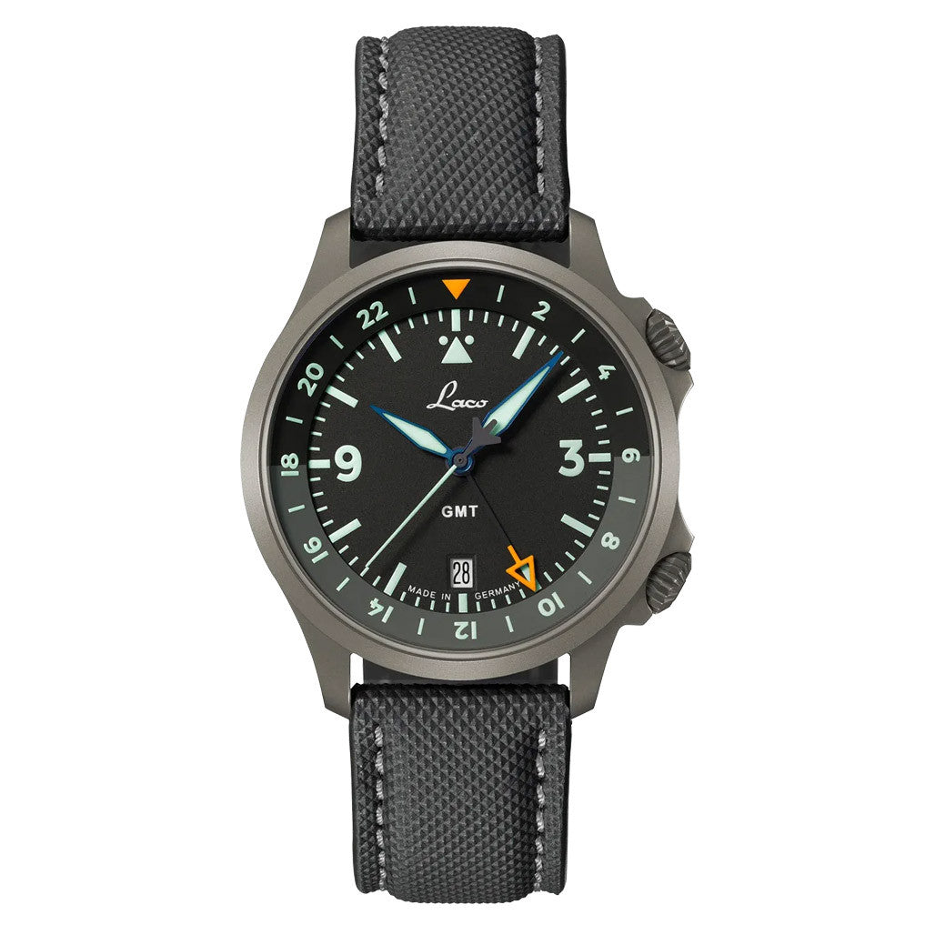 Laco 40mm Frankfurt GMT Automatic Watch with Black Dial and