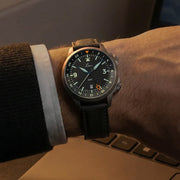 Laco 40mm Frankfurt GMT Automatic Watch with Black Dial and Sapphire Crystal #862187
