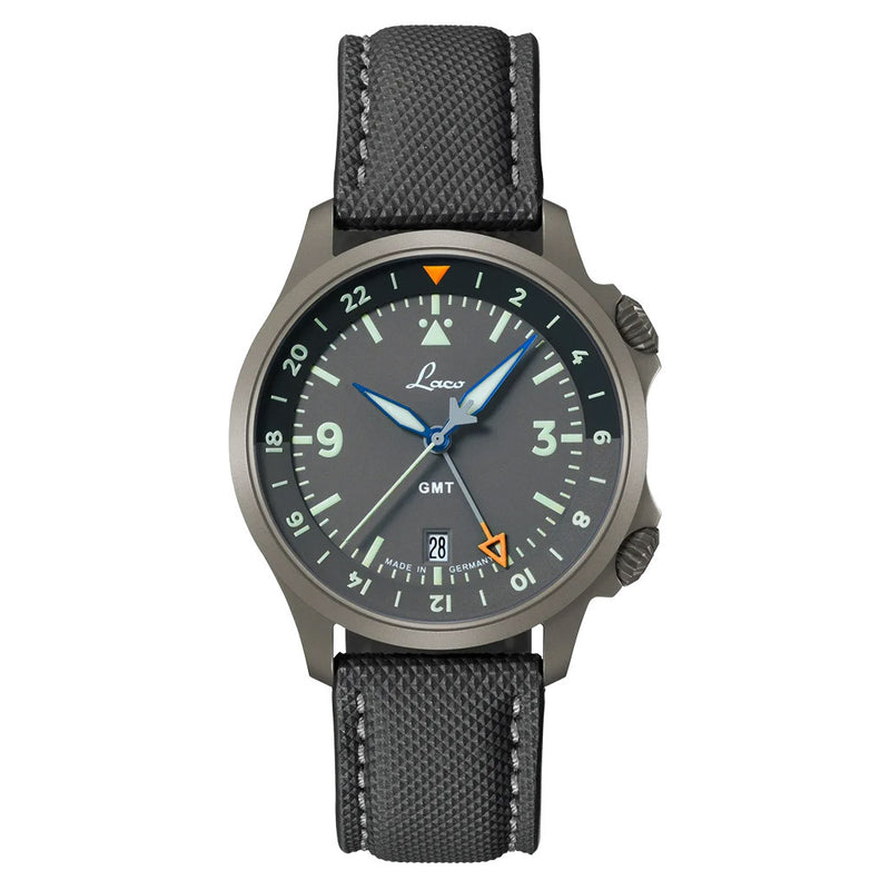 Laco 40mm Frankfurt GMT Automatic Watch with Grey Dial and Sapphire Crystal #862188
