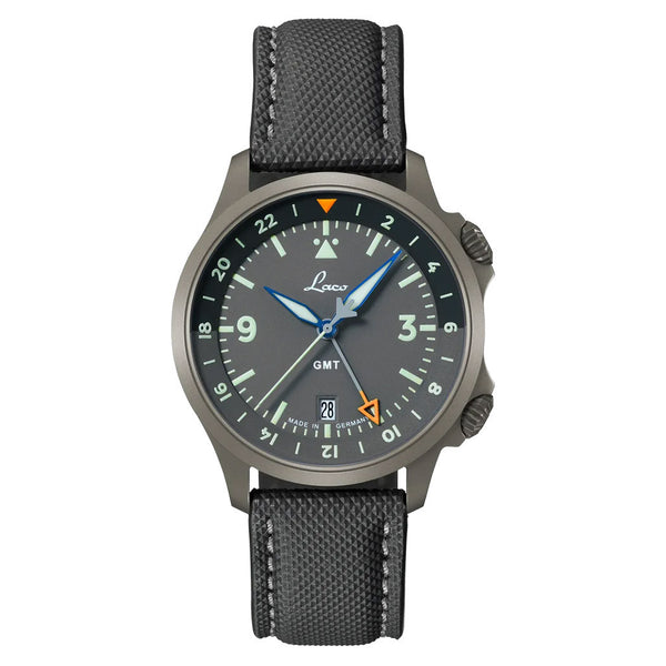 Laco 40mm Frankfurt GMT Automatic Watch with Grey Dial and Sapphire Crystal #862188