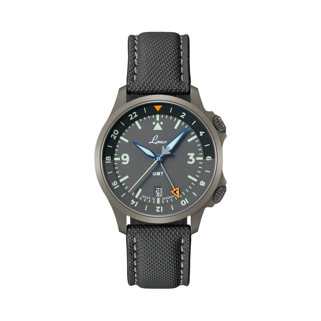 Laco 40mm Frankfurt GMT Automatic Watch with Grey Dial and