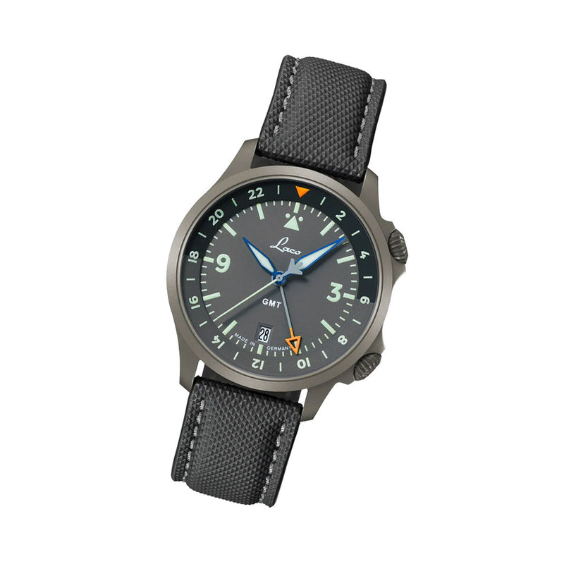 Laco 40mm Frankfurt GMT Automatic Watch with Grey Dial and Sapphire Crystal #862188